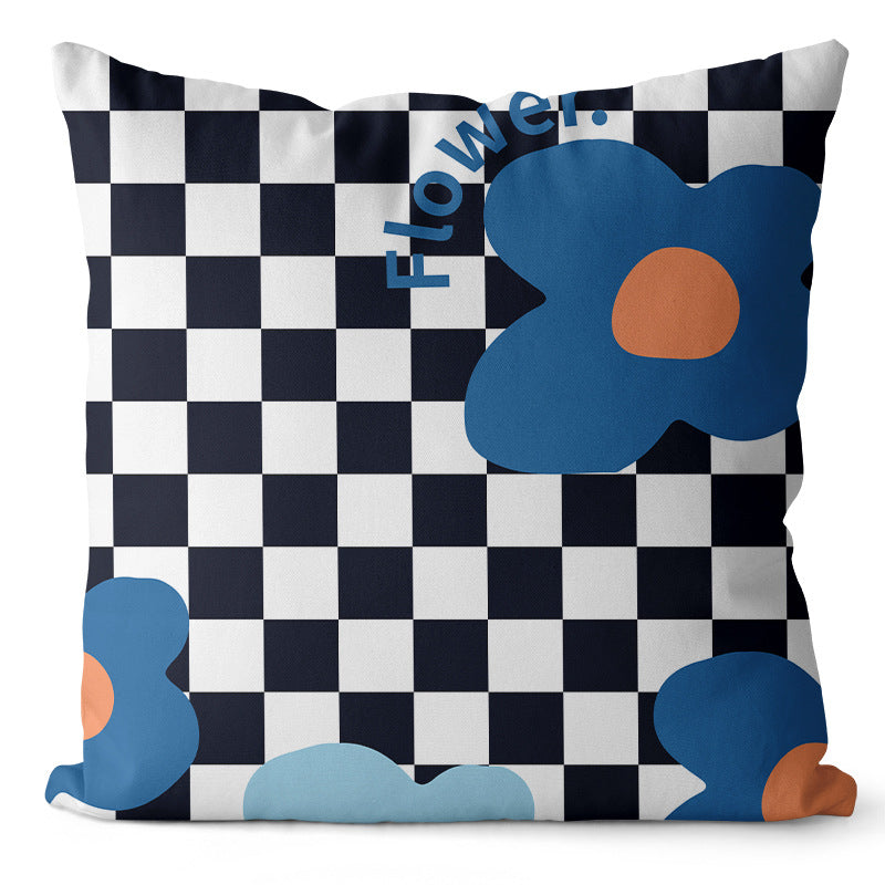 CHECKERED FLOWER PILLOW COVER