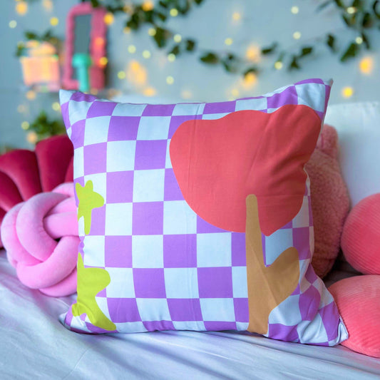 CHECKERED FLOWER PILLOW COVER