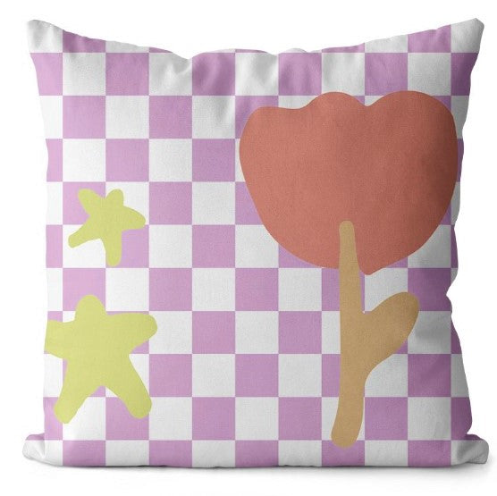 CHECKERED FLOWER PILLOW COVER