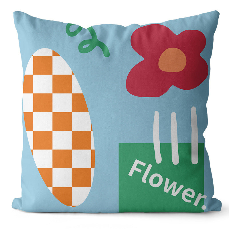 CHECKERED FLOWER PILLOW COVER